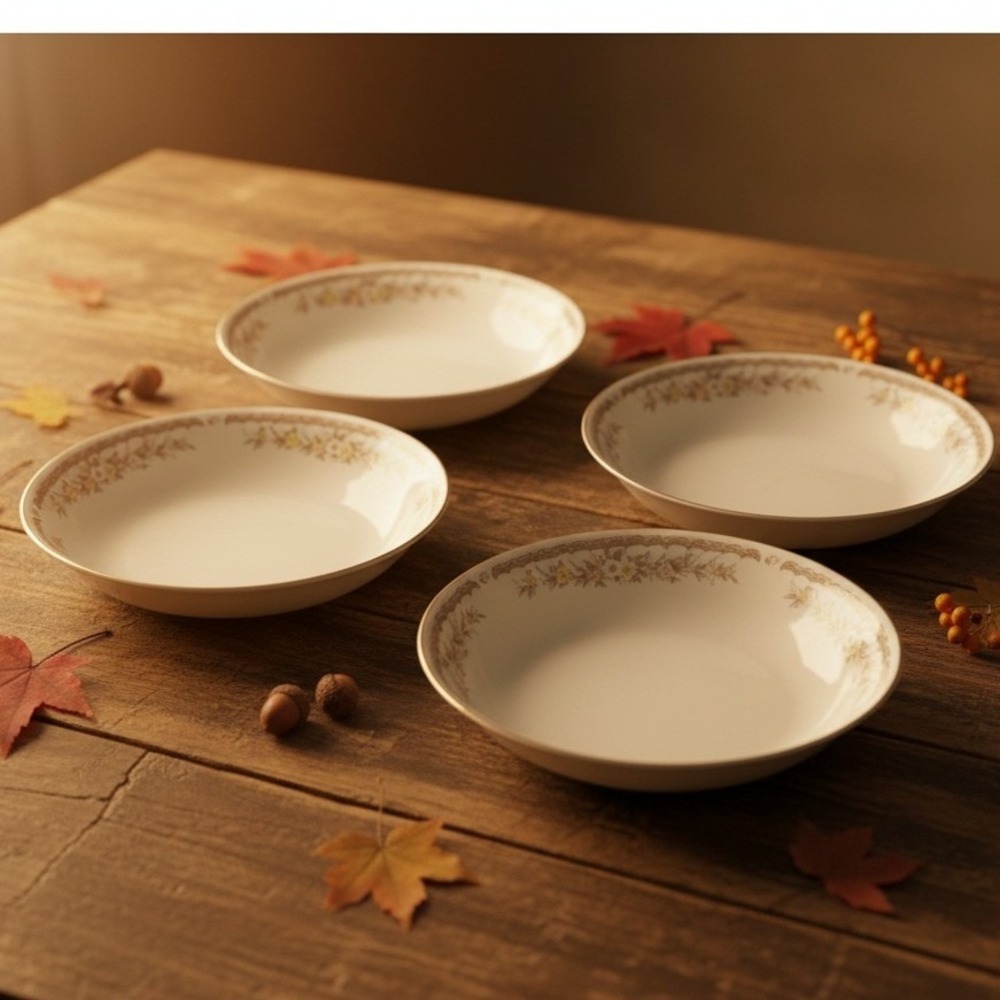 Ekco International Golden Autumn Pasta Bowls, Set of 2, Vintage Japan Bone China